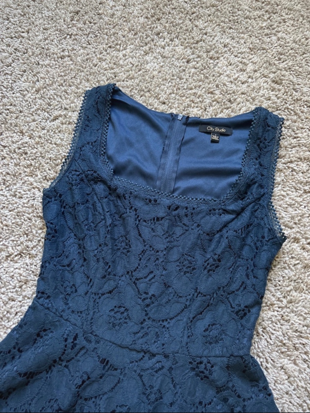 City Studio Dark Blue Floral Lace Sleeveless Dress